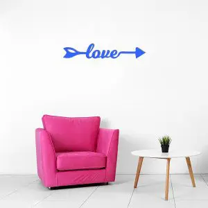 plaque murale metal fleche love bleu salon