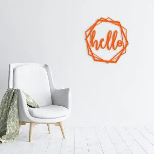 plaque murale métal hello octogone orange salon