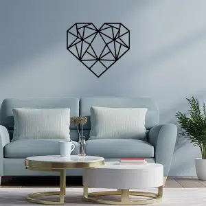 plaque murale en métal coeur origami noir dans le salon