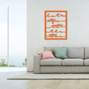 Décoration murale métal texte bateau lets go orange salon