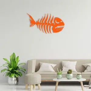 décoration murale poisson métal orange salon