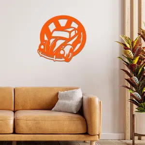 plaque en métal design voiture volswagen orange dans le salon